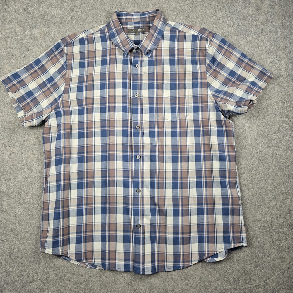 Slate & Stone Button Down Shirt Mens XL Blue Multicolor Plaid Short Sleeve
